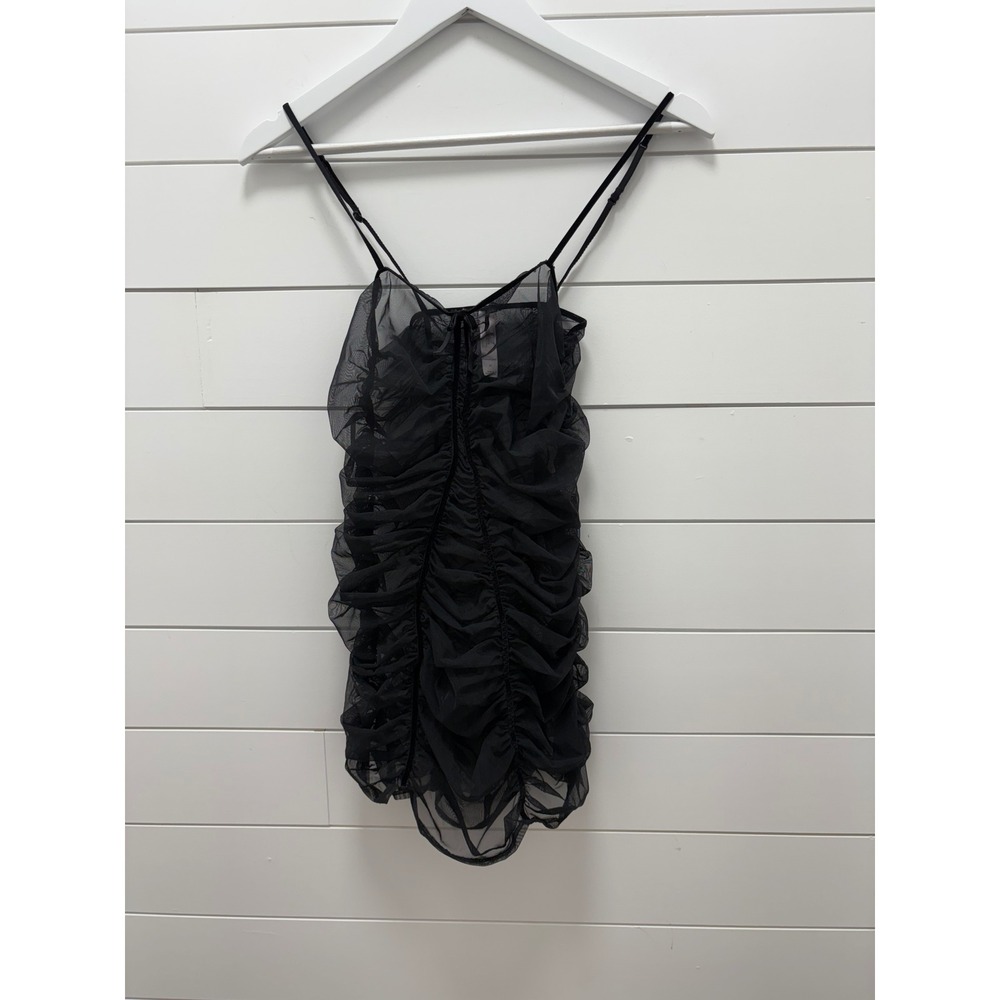 Auden Black Ruched Mesh Chemise Size Small